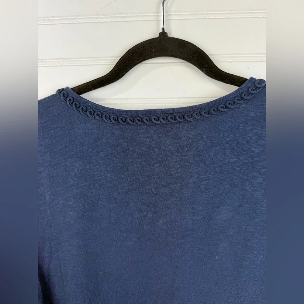 Tommy Bahama women’s navy blue braided collar tunic, 3/4 sleeves. 100% cotton. M - Picture 3 of 6